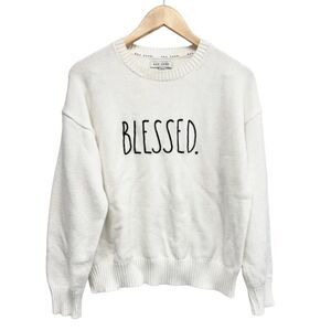 Rae Dunn Sweater Size Extra Large White Black Pullover Long Sleeve Crewneck